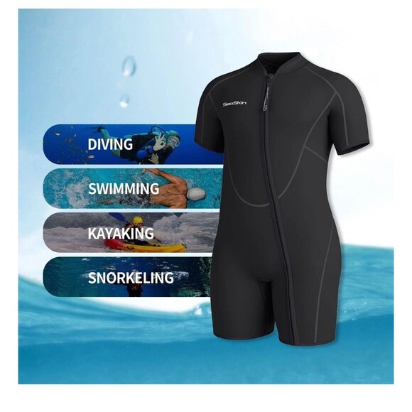 Seaskin Plus Size 3mm Shorty Wetsuit Men 5X-Large 5XL Black Neoprene Wet Suit - Picture 3 of 9